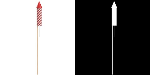 3D rendering illustration of a stylized firework rocket