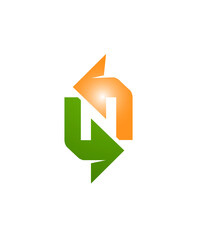 Letter N Arrow Green orange Logo