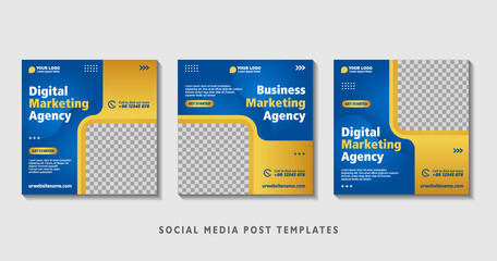 Set of editable square banner templates with photo collage. Suitable for Social Media Post and Online Advertising, Event, and etc. Vector Illustration.	
