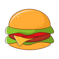 Delicious hamburger with a stroke on white background