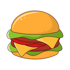 Delicious hamburger with a stroke on white background