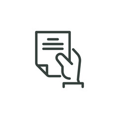 Thin Outline Icon Sheet of Paper or Document in a Person's Hand. Such Line sign as Request, Submission of Documents. Vector Computer Isolated Pictograms for Web on White Background Editable Stroke.