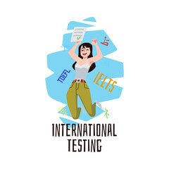 International language testing banner design, flat vector illustration isolated.