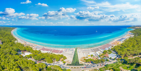 Aerial view with amazing turquoise water and sandy beaches of Apulia, Salento coast, Italy