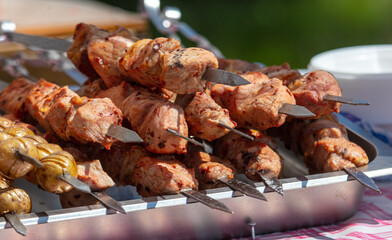 Meat on skewers grilled on coals.