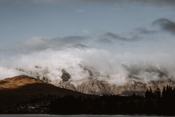 The Remarkables Mountain Range on a cold winters day taken in Queenstown New Zealand