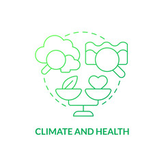 Climate and health green gradient concept icon. Pollution impact on wellbeing. Global net zero goal abstract idea thin line illustration. Isolated outline drawing. Myriad Pro-Bold fonts used
