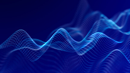 Futuristic wave with many dots. Abstract motion background of colored dots. Technology or science. 3d