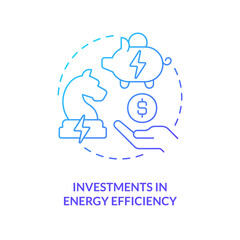 Investments in energy efficiency blue gradient concept icon. Commercial benefits. Net zero practice abstract idea thin line illustration. Isolated outline drawing. Myriad Pro-Bold fonts used