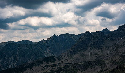 Beautiful view of the Tatra Mountains landscape. View of the mountains from the top. High mountain landscape.