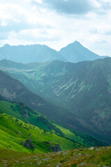Beautiful view of the Tatra Mountains landscape. View of the mountains from the top. High mountain landscape.