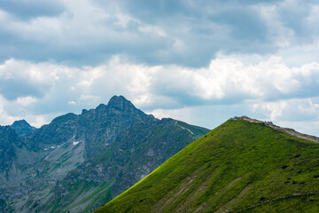 Naklejka premium Beautiful view of the Tatra Mountains landscape. View of the mountains from the top. High mountain landscape.