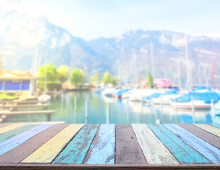 Table Top And Blur Nature For  Background