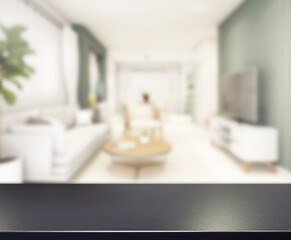 Table Top And Blur Living Room Of  Background