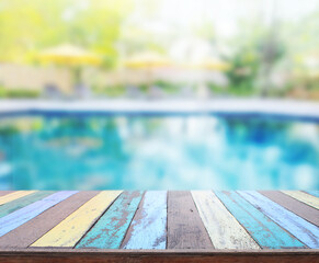 Table Top And Blur Swimming Pool Of Background
