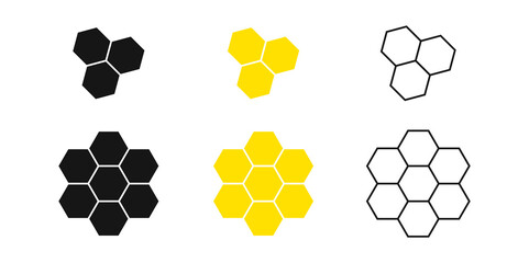 Obraz premium Honeycomb icon set. Black, linear and yellow. Vector EPS 10