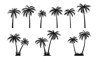 Black palm tree silhouettes set. Vector EPS 10 - obrazy, fototapety, plakaty
