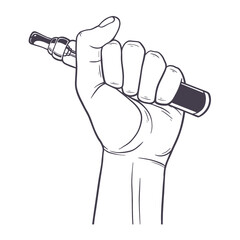 Hand holding Vape or E-Cigarette. Vaporizer Symbol in Cartoon illustration Vector on white background