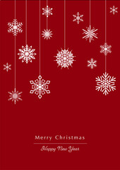 赤いクリスマス背景　雪の結晶オーナメント