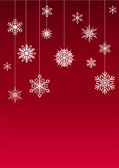 赤いクリスマス背景　雪の結晶オーナメント