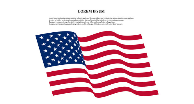 American Flag vector. Wavy USA Flag with lorem ipsum text design. Vector waving Flag of the United States of America
