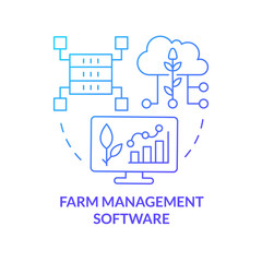 Farm management software blue gradient concept icon. Innovations. Increasing farming productivity abstract idea thin line illustration. Isolated outline drawing. Myriad Pro-Bold font used