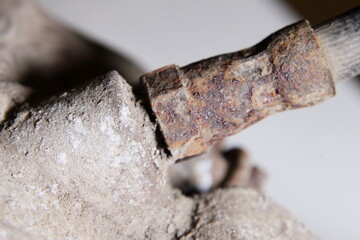 Fototapeta premium Old rusty hydraulic brake caliper pipe close up, car brakes repair