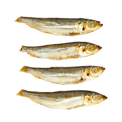 Smoked herring on a white background, sea delicacies.