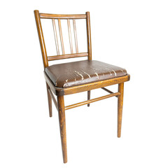 Wooden chair with a shabby seat on white