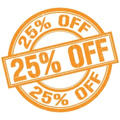 25% OFF text written on orange stamp sign