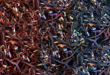 Three varieties of dried black large-leaf tea, lavender, rose, hibiscus
