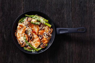 Chicken Madeira in frying pan, top view