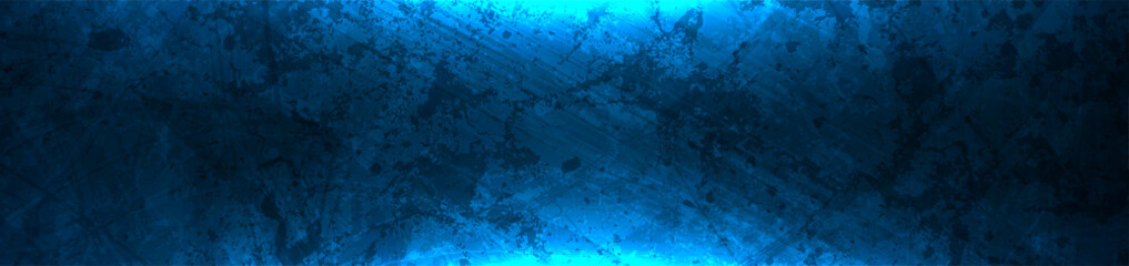 Grunge blue texture with blue neon illumination abstract banner. Vector retro background © saicle