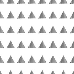 Vector. Hand drawn seamless monochrome pattern with striped, triangles, dashes, stripes. Mosaic. Repeating geometric texture, geometric shape. Dividers.