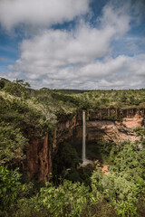 Fototapeta premium view of the valley and the waterfall