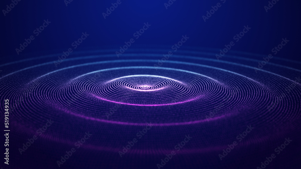 Poster futuristic dark background. the ripple effect of a web of blue and pink dots. big data. illustration