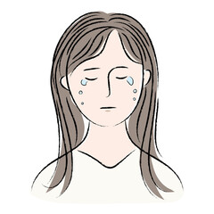 泣いている女性、悲しみ、涙、淡彩画