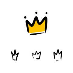 Set, collection of doodle, hand drawn crowns. Vector crown icons.
