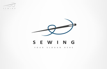 Sewing needle and thread logo vector design.