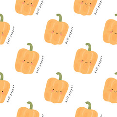 Bell pepper pattern on white background. Colorful vector illustration. Vector set.