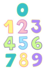 Set of funny cartoon numbers and mathematical operation signs. Vector illustration. Isolated on white background