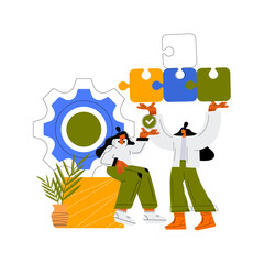 Business concept. Team metaphor. people connecting puzzle elements. Vector illustration flat design style. Symbol of teamwork, cooperation, partnership vector. Flat vector illustration