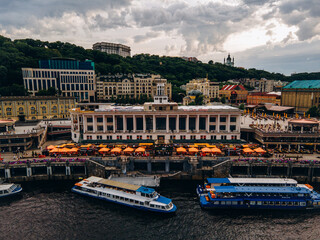 panorama of river port Kyiv city Ukraine