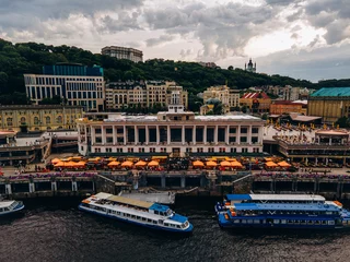 Deurstickers panorama of river port Kyiv city Ukraine © Ivan4er