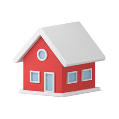 Traditional cozy Christmas tree decor red private house with white roof isometric realistic toy