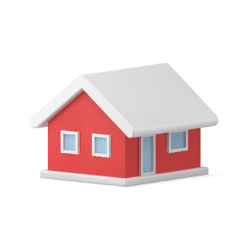 Realistic red private house with door and window Christmas toy decorative design isometric vector
