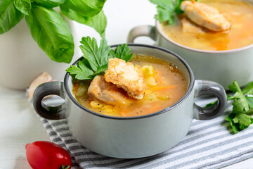 Thick bean soup with chicken.