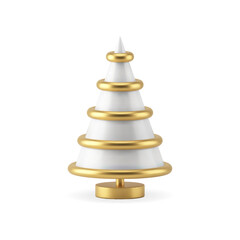Expensive tenderness white glass Christmas tree decorated by metallic golden rings luxury design