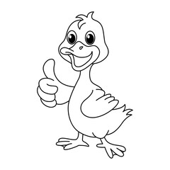 Cute duck cartoon coloring page illustration vector. For kids coloring book.