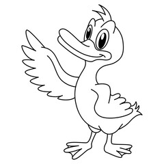 Cute duck cartoon coloring page illustration vector. For kids coloring book.